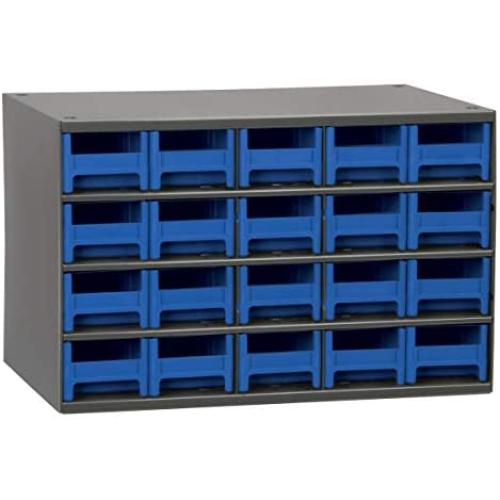 Akro-Mils 20-Drawer Steel Parts Craft Storage Cabinet Hardware Organizer, 19320, (17-Inch W x 11-Inch D x 11-Inch H), Gray Cabinet, Blue Drawers