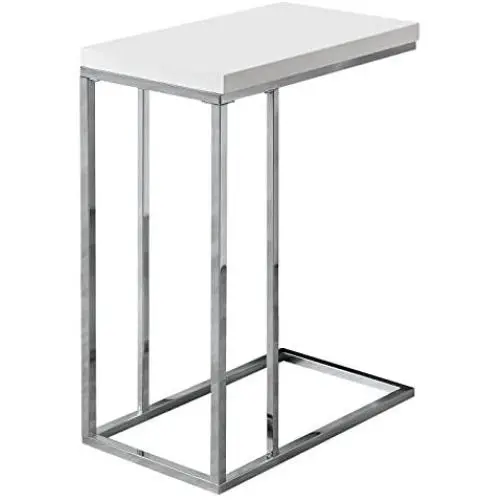 Monarch Specialties 3008, Chrome Accent Metal Base C Table, White Monarch Specialties 3008, Chrome Accent Metal Base C Table, White