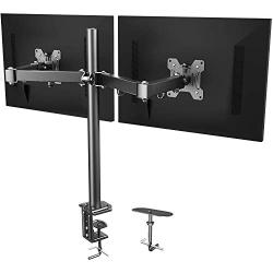 Dual Monitor Stand - Double Monitor Desk Stand Arm with C Clamp, Grommet Mounting Base for Two 13-27 Inch LCD Computer Screens - Holds up to 17.6lbs