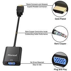 Moread HDMI to VGA, Gold-Plated HDMI to VGA Adapter (Male to Female) for Computer, Desktop, Laptop, PC, Monitor, Projector, HDTV, Chromebook, Raspberry Pi, Roku, Xbox and More - Black