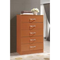 Hodedah 5 Drawer Chest, with Metal Gliding Rails, Cherry