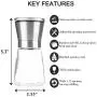 Salt and Pepper Grinder Set of 2, Premium Stainless Steel Spice Mill with Adjustable Coarseness, Ceramic Blades, Refillable Glass Body with 60Z capacity