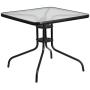 Flash Furniture 31.5 Square Glass Metal Table with 4 Black Metal Aluminum Slat Stack Chairs