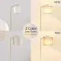 Rottogoon Floor Lamp for Living Room, LED Standing Lamp with 2 Lamp Shades Tall Industrial Floor Lamp Reading for Bedroom, Office, Study Room (9W LED Bulb, Beige & White Shades Included) -Gold