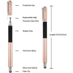 Mixoo Capacitive Stylus Pen, Disc & Fiber Tip 2 in 1 Series, High Sensitivity and Precision, Universal for ipad, iPhone, Tablets and Other Touch Screens, Model: Rose Gold