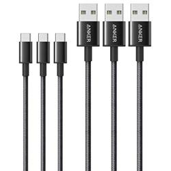 USB Type C Cable, Anker [3-Pack, 6 ft] Premium Nylon USB-C to USB-A Fast Charging Type C Cable, for Samsung Galaxy S10 / S9 / S8 / Note 8, LG V20 / G5 / G6 and More (Black)