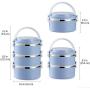 YBOBK HOME Stainless Steel Lunch Box Thermal Hot Leakproof Japanese Round Cylinder Triple Stackable Solid Bento Lunch Box with Insulated Bag and Portable Flatware Utensil Set for Adults (Blue)