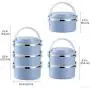 YBOBK HOME Stainless Steel Lunch Box Thermal Hot Leakproof Japanese Round Cylinder Triple Stackable Solid Bento Lunch Box with Insulated Bag and Portable Flatware Utensil Set for Adults (Blue)
