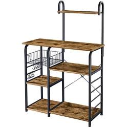 Yaheetech 35.5 inch Industrial Kitchen Bakers Rack, 4-Tier Microwave Oven Stand Workstation Organizer Shelf with Metal Frame, Utility Storage Shelf for Spices with 10 S-Hooks