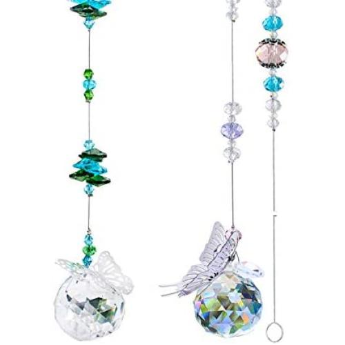 H&D Hyaline & Dora Sun Catcher Crystal Ball Prism Metal Butterfly Decor Pendant,Christmas Lights Part Accessories