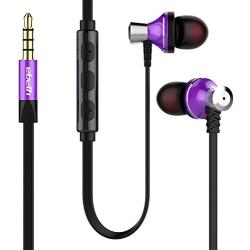 Headphones in-Ear Earbuds Earphones, 3.5mm Metal Housing Best Wired Bass Stereo Headset Built-in Mic/Hands-Free/Volume Control+Carrying Bag+2 Pair Earbuds (Purple)