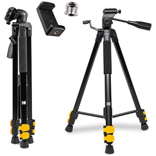 KODAK PhotoGear 62'' Lightweight Tripod | Compact 3-Section Flip-Lock Aluminum Tripod Adjusts 22”-62”, QuickRelease Plate, Smartphone Adapter & 1/4” to 3/8” Screw, Bubble Level, Carry Case, E-Guide