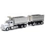 Kenworth W900 Double Dump Truck with Trailer in Red and Chrome, cab is die-cast Metal, Balance is high Impact Plastic
