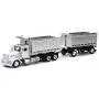 Kenworth W900 Double Dump Truck with Trailer in Red and Chrome, cab is die-cast Metal, Balance is high Impact Plastic