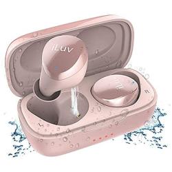 iLuv TB100 Rose Gold True Wireless Earbuds Cordless in-Ear Bluetooth 5.0 with Hands-Free Call MEMS Microphone, IPX6 Waterproof Protection, Long Playtime; Includes Compact Charging Case & 3 Ear Tips