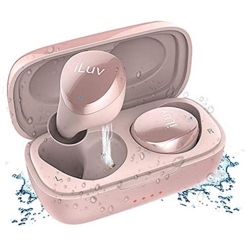 iLuv TB100 Rose Gold True Wireless Earbuds Cordless in-Ear Bluetooth 5.0 with Hands-Free Call MEMS Microphone, IPX6 Waterproof Protection, Long Playtime; Includes Compact Charging Case & 3 Ear Tips