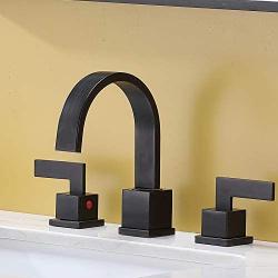 MonDaufie Widespread 2 Handles 3 Holes Modern Oil Rubbed Bronze Bathroom Faucet,Lead-Free Vanity Faucet Bathroom Sink Faucet with Water Supply Lines