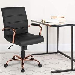 Flash Furniture Mid-Back Black LeatherSoft Executive Swivel Office Chair with Rose Gold Frame and Arms