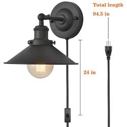 Premium Plug in Wall Sconce, UL Vintage Industrial Wall Light Fixture, XIDING Edison Wall Lamp with 94.5in Cord, Upgrade Matte Black Finish, Plug-in or Hardwire 2 in 1 Installation Method,1-Light