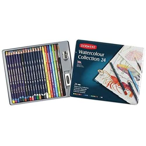 Derwent Colored Pencils, Watercolor, Water Color Pencils, Drawing, Art, Metal Tin, 24 Count (0700304)