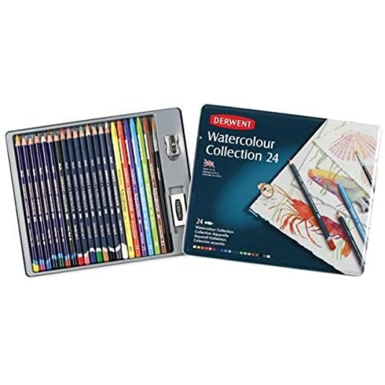 Derwent Colored Pencils Inktense Ink Pencils Drawing Art Metal Tin 24 Count