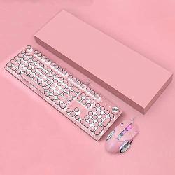 Basaltech Mechanical Gaming Keyboard and Mouse Combo, Retro Steampunk Vintage Typewriter-Style Keyboard with LED Backlit, 104-Key Anti-Ghosting Blue Switch Wired USB Metal Panel Round Keycaps, Pink