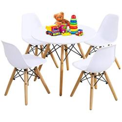 Costzon Kids Table and Chair Set, Kids Mid-Century Modern Style Table Set for Toddler Children, Kids Dining Table and Chair Set, 5-Piece Set (White, Table & 4 Chairs)