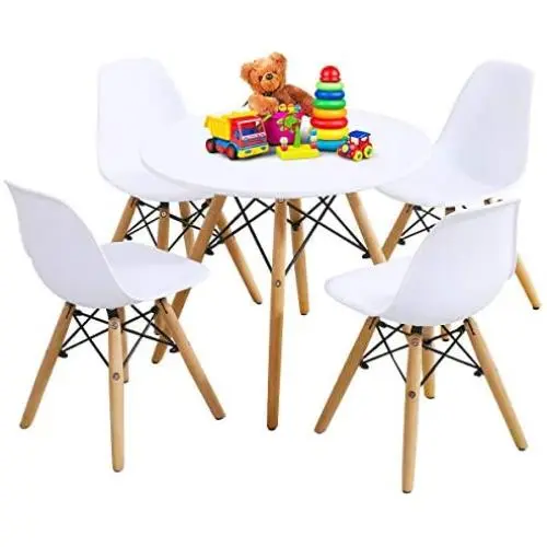 Costzon Kids Table and Chair Set, Kids Mid-Century Modern Style Table Set for Toddler Children, Kids Dining Table and Chair Set, 5-Piece Set (White, Table & 4 Chairs) Costzon Kids Table and Chair Set, Kids Mid-Century Modern Style Table Set for Toddler Children, Kids Dining Table and Chair Set, 5-Piece Set (White, Table & 4 Chairs)