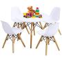 Costzon Kids Table and Chair Set, Kids Mid-Century Modern Style Table Set for Toddler Children, Kids Dining Table and Chair Set, 5-Piece Set (White, Table & 4 Chairs)