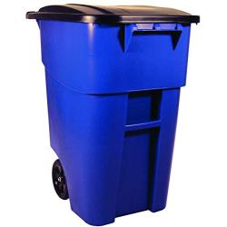 Rubbermaid Commercial Products BRUTE Rollout Heavy-Duty Wheeled Trash/Garbage Can - 50 Gallon - Blue