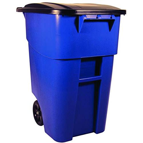 Rubbermaid Commercial Products BRUTE Rollout Heavy-Duty Wheeled Trash/Garbage Can - 50 Gallon - Blue