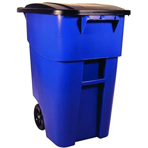 Rubbermaid Commercial Products BRUTE Rollout Heavy-Duty Wheeled Trash/Garbage Can - 50 Gallon - Blue Rubbermaid Commercial Products BRUTE Rollout Heavy-Duty Wheeled Trash/Garbage Can - 50 Gallon - Blue