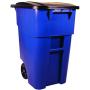 Rubbermaid Commercial Products BRUTE Rollout Heavy-Duty Wheeled Trash/Garbage Can - 50 Gallon - Blue