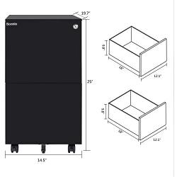 Bonnlo 2-Drawer Metal Filing Cabinet with Lock Under Desk Office Drawer Cabinet, Black