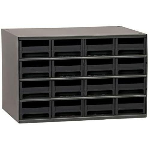 Akro-Mils 16-Drawer Steel Parts Craft Storage Cabinet Hardware Organizer, 19416, (17-Inch W x 11-Inch D x 11-Inch H), Gray Cabinet, Black Drawers