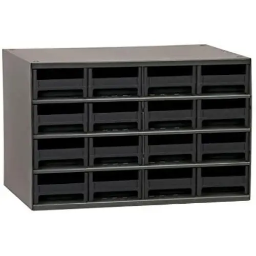 Akro-Mils 16-Drawer Steel Parts Craft Storage Cabinet Hardware Organizer, 19416, (17-Inch W x 11-Inch D x 11-Inch H), Gray Cabinet, Black Drawers Akro-Mils 16-Drawer Steel Parts Craft Storage Cabinet Hardware Organizer, 19416, (17-Inch W x 11-Inch D x 11-Inch H), Gray Cabinet, Black Drawers