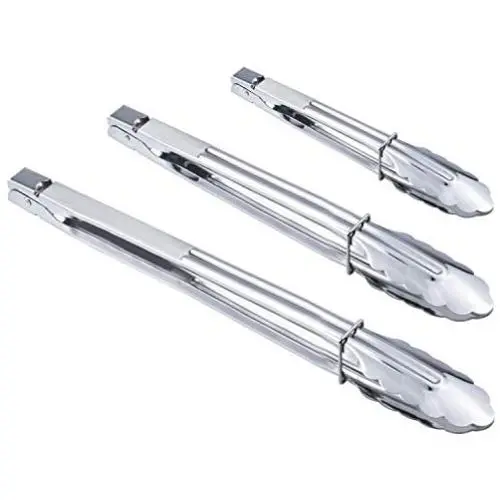 HINMAY Stainless Steel Spring Locking Food Tong Set Utility Metal Tongs for Serving Cooking Grilling and Barbeque (9 12 14 Inch 3 Pieces) HINMAY Stainless Steel Spring Locking Food Tong Set Utility Metal Tongs for Serving Cooking Grilling and Barbeque (9 12 14 Inch 3 Pieces)