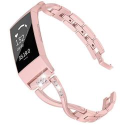 Wearlizer Compatible with Fitbit Charge 3 / Charge 4 Bands for Women Metal Replacement Charge 3 hr Band Strap with Bling Rhinestone Bracelet Bangle for Fitbit Charge 4 Special Edition - Rose Gold