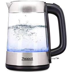 Zeppoli Electric Kettle - Fast Boiling and Cordless Glass Tea Kettle (1.7L) Stainless Steel Finish Hot Water Kettle – Hot Water Dispenser, Tea Pot Water Heater with Auto Shut-Off and Boil-Dry Protection