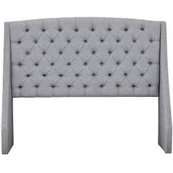 Madison Park Harper Upholstered Nail Head Trim Wingback Button Tufted Headboard Modern Contemporary Metal Legs Padded Bedroom Décor Accent, King Grey