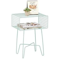 mDesign Modern Farmhouse Side/End Table - Metal Grid Design - Open Storage Shelf Basket, Hairpin Legs - Vintage, Rustic, Industrial Home Decor Accent Furniture for Living Room, Bedroom - Mint Green