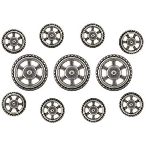 Bezelry Gear Metal Shank Buttons. Blazer Button Set. 3 Pcs of 23mm, 8 Pcs of 15mm (Gray Silver)