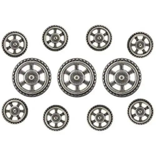 Bezelry Gear Metal Shank Buttons. Blazer Button Set. 3 Pcs of 23mm, 8 Pcs of 15mm (Gray Silver) Bezelry Gear Metal Shank Buttons. Blazer Button Set. 3 Pcs of 23mm, 8 Pcs of 15mm (Gray Silver)