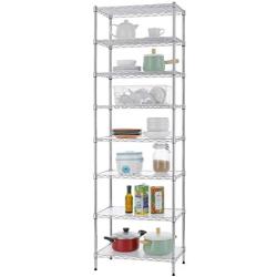 Finnhomy 8-Tier Wire Shelving Unit Adjustable Steel Wire Rack Shelving 8 Shelves Steel Storage Rack or Two 4-Tier Shelving Units with PE mat, Leveling Feet and Safety Device, NSF Certified, Chrome