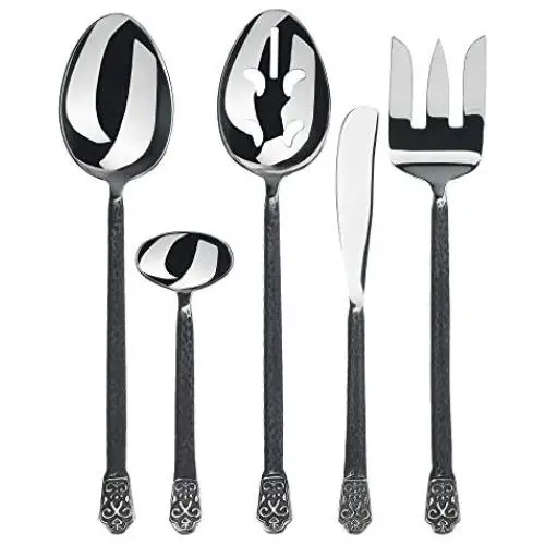 Gourmet Settings 5-Pieces Hostess Silverware Avalon Collection Matte/Polished Metal Flatware Serving Set, Stainless Steel Kitchen Utensils Knife/Fork/Spoons, Dishwasher Safe Gourmet Settings 5-Pieces Hostess Silverware Avalon Collection Matte/Polished Metal Flatware Serving Set, Stainless Steel Kitchen Utensils Knife/Fork/Spoons, Dishwasher Safe