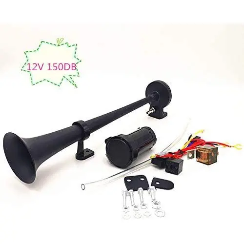 AIHOME Car Horn Super Loud Air Horn 150DB Truck horn 45cm Chrome Zinc Black Single Trumpet Truck Air Horn with Compressor Electric Metal Horn loudspeaker for Any 12V Car Lorry Train Boat Moto etc AIHOME Car Horn Super Loud Air Horn 150DB Truck horn 45cm Chrome Zinc Black Single Trumpet Truck Air Horn with Compressor Electric Metal Horn loudspeaker for Any 12V Car Lorry Train Boat Moto etc