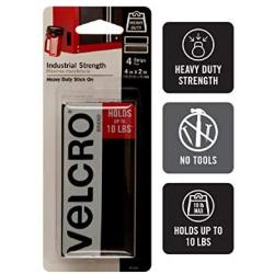 VELCRO Brand Heavy Duty Fasteners | 4x2 Inch Strips 4 Sets | Holds 10 lbs | Stick-On Adhesive Backed | Black Industrial Strength | For Indoor or Outdoor Use