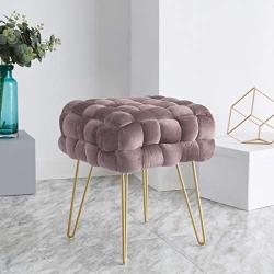 Ornavo Home Mirage Modern Contemporary Square Woven Upholstered Velvet Ottoman with Gold Metal Legs - Blush