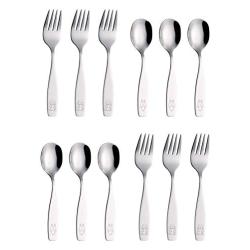 ANNOVA Kids Silverware 12 Pieces Childrens Safe Flatware Set Stainless Steel - 6 x Children Safe Forks, 6 x Children Tablespoons, Toddler Utensils, Metal Cutlery Set Engraved (12)