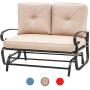 Incbruce Outdoor Swing Glider Rocking Chair Patio Bench for 2 Person, Garden Loveseat Seating Patio Steel Frame Chair Set with Cushion, Brown